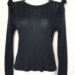 Say What Rib Knit Sweater Ruffle Details M…